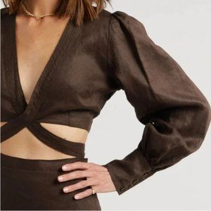 DISSH ANNIE DARK CHOC LINEN CROP TOP